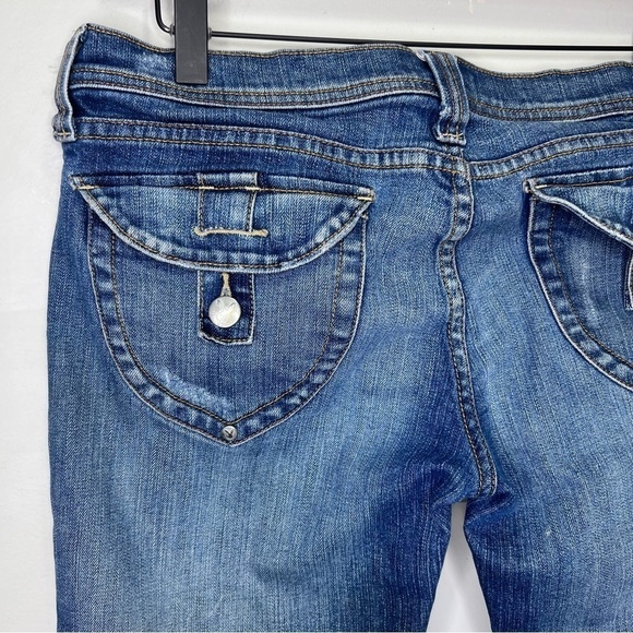 Y2K Vintage Playboy Denim Capris Button Detail Casual Denim Cropped Distressed - Picture 10 of 14